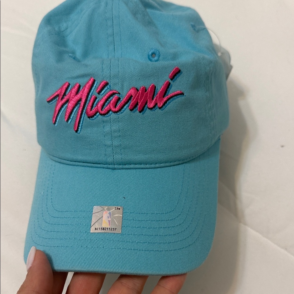 Turquoise Miami Heat Cap with Pink Embroidered Logo